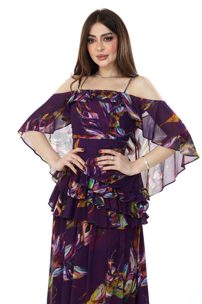Purple Floral Chiffon Maxi Dress SIZE:(S)
