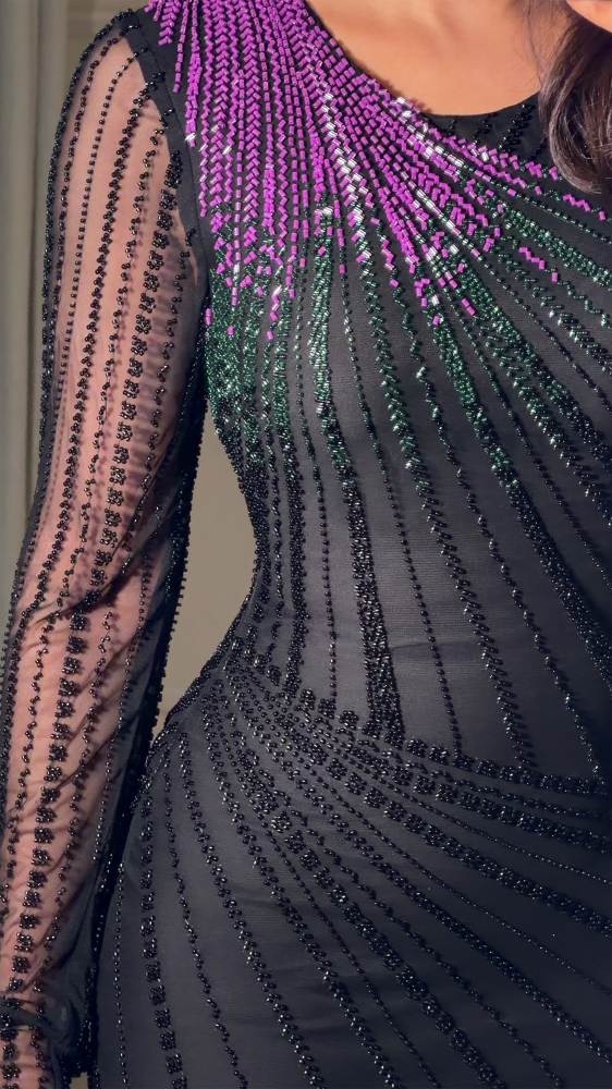 black and purple cocktail dress Evening with Gradient Beading 75th Birthday Party for SEP26-30%OFF colour:black waist 31inch