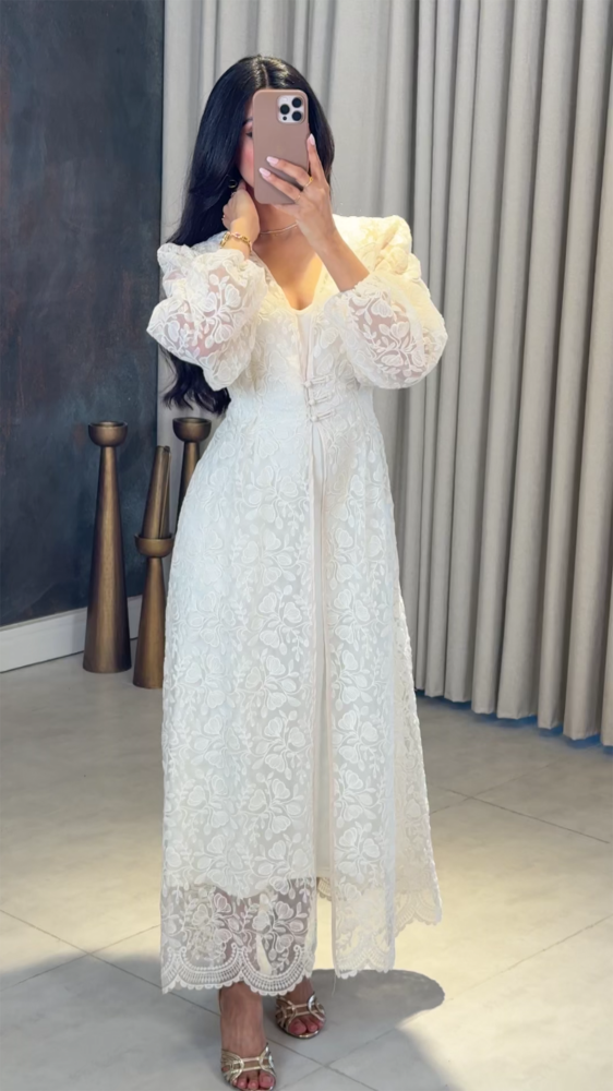 Two-Piece Embroidered Lace Kaftan Set SIZE:(L)