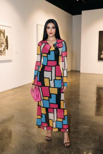 Multicolor Geometric Maxi Dress SIZE:(M)