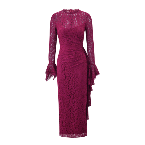 burgundy dress skater Verona Burgundy Draped Asymmetric-Neck Skater Mini Dress – Club L London main image 0