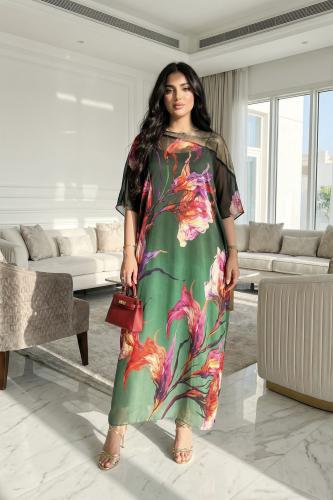 Two-Piece Emerald Green Floral Jalabiya SIZE:(M)