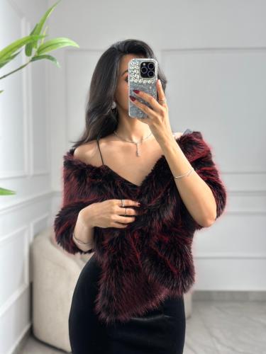 شال فرو مموج Burgundy المقاس:(FREE SIZE)