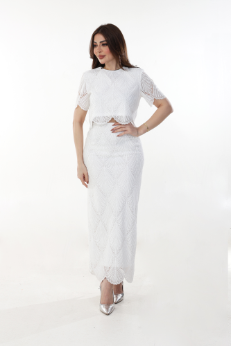 Elegant white lace long skirt SIZE:(L)
