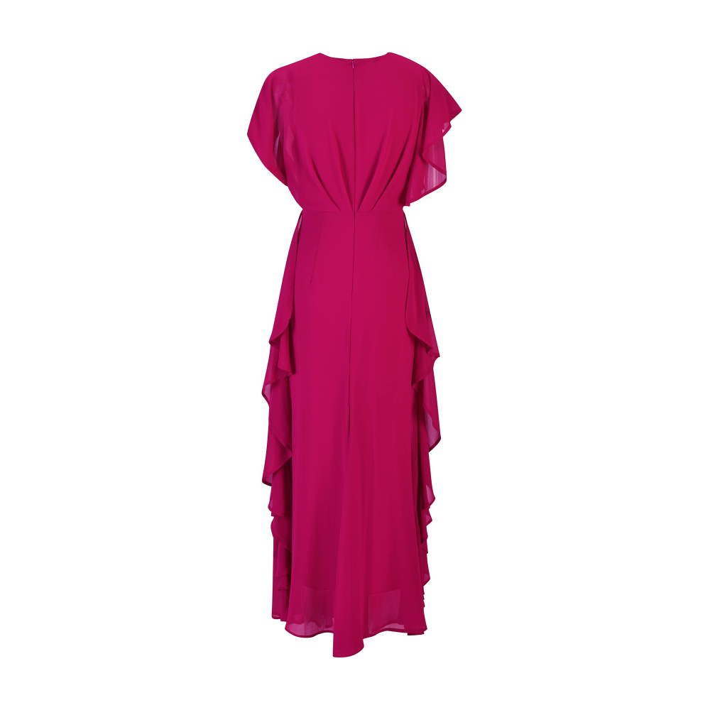 Draped Chiffon Occasion Dress with Cascading Side Ruffles -
