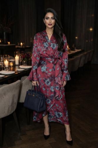 Burgundy Floral Silk Satin Wrap Dress SIZE:(M)