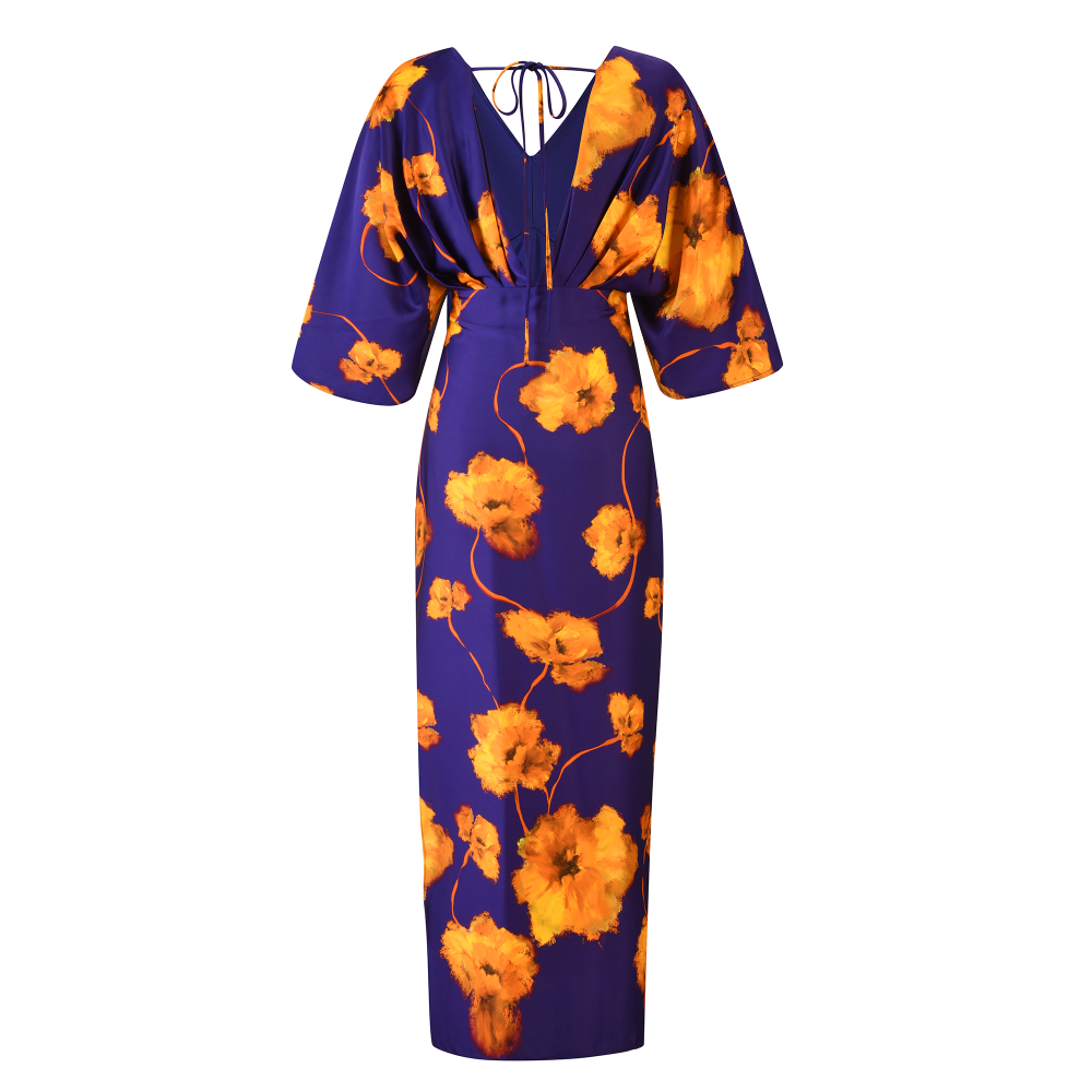 Floral Maxi Kaftan – V-Neck, Kimono Sleeves SIZE:(L)