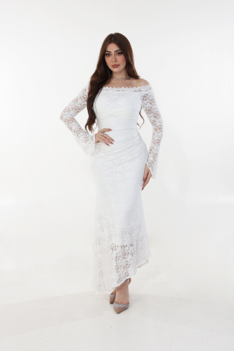 Black lace dress with long sleeves and a wrap cut with elegant pleats -