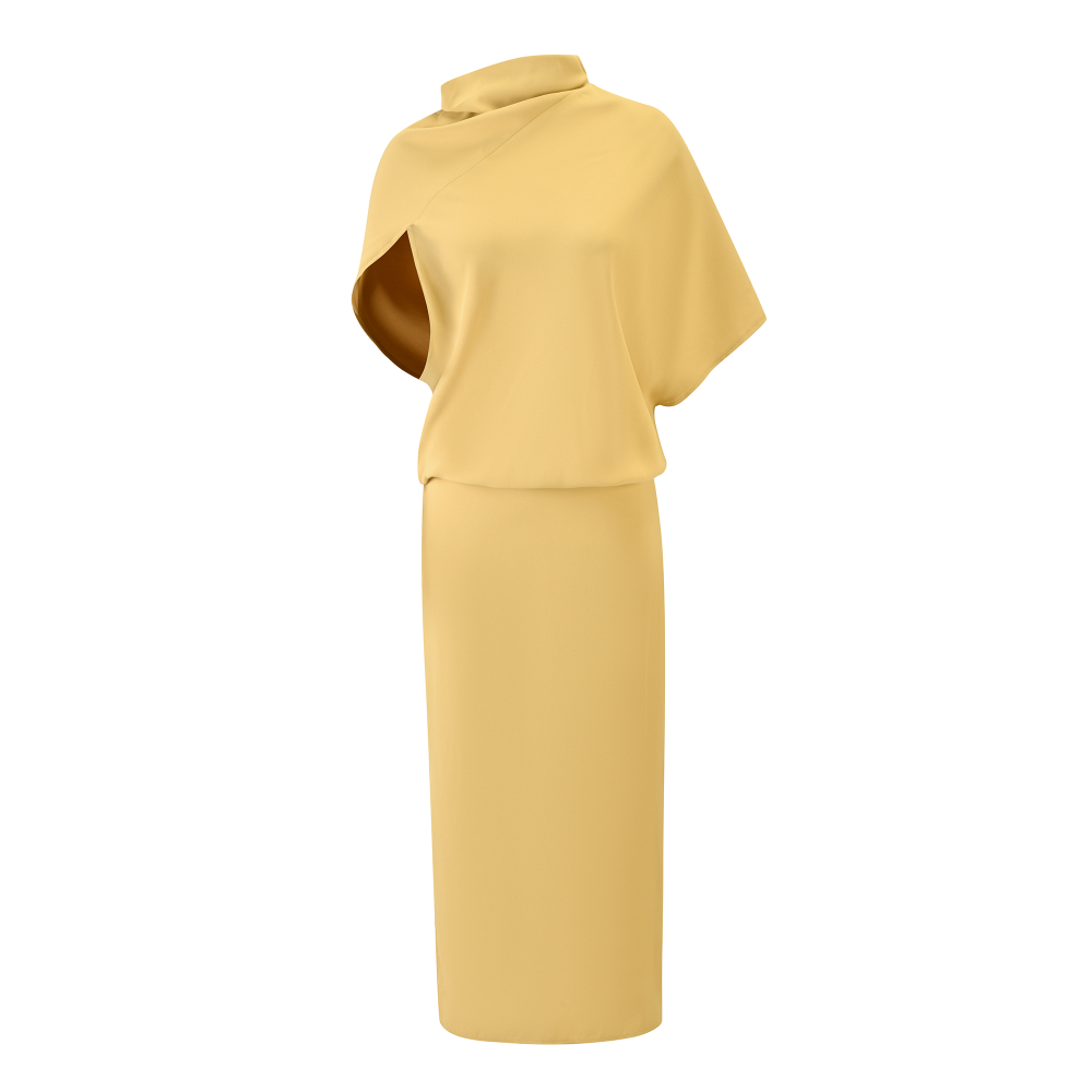 Soft Lemon Yellow Cape-Neck Maxi Dress SIZE:(M)