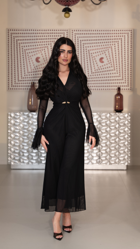 Black Stretch Tulle Jumpsuit – Elegant Evening SIZE:(S)