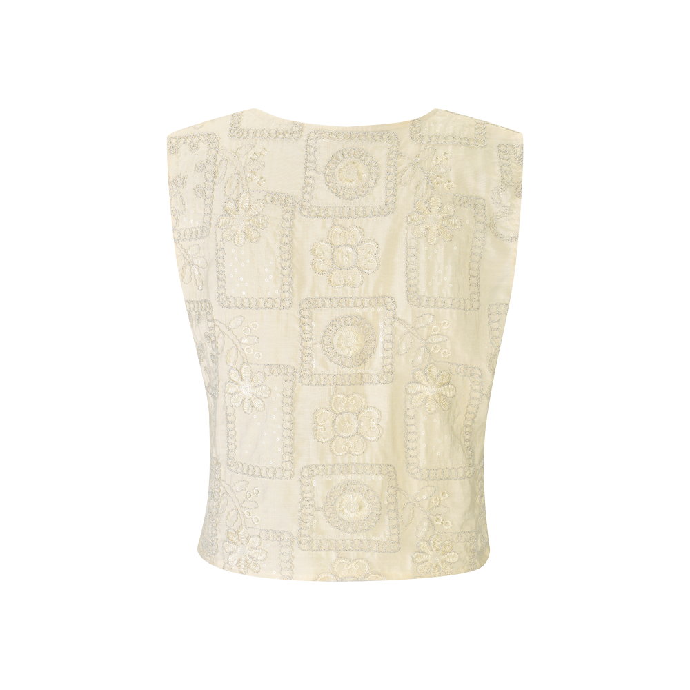 Beige Embroidered Vest SIZE:(M)