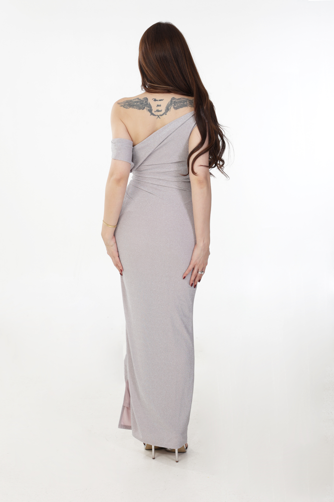 sachin and babi light blue dress Silver Asymmetrical Shimmer Evening Dress
