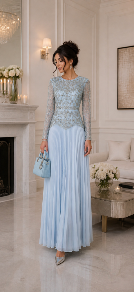 white christmas dresses Cynthia Peach Embellished Maxi Dress – Frock and Frill main image 1