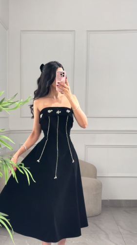 فستان توب مزين بإكسسوار المقاس:(L)
