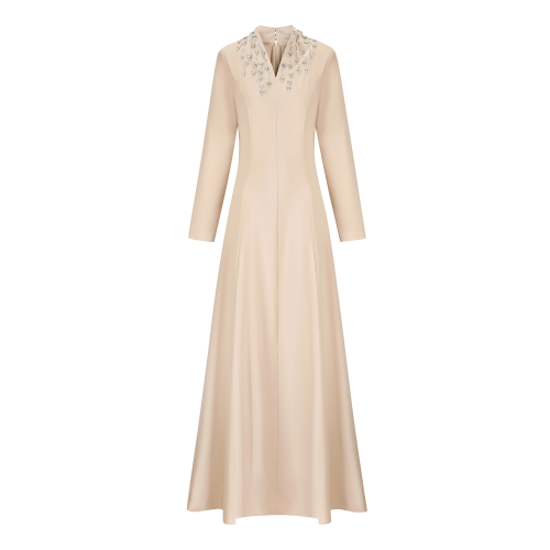 An elegant beige nude luxury crepe kaftan SIZE:(XL)