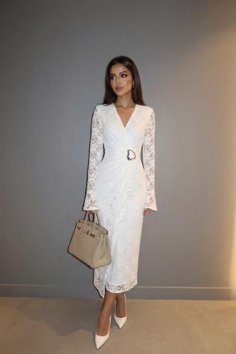 White Stretch Lace Maxi Dress SIZE:(M)