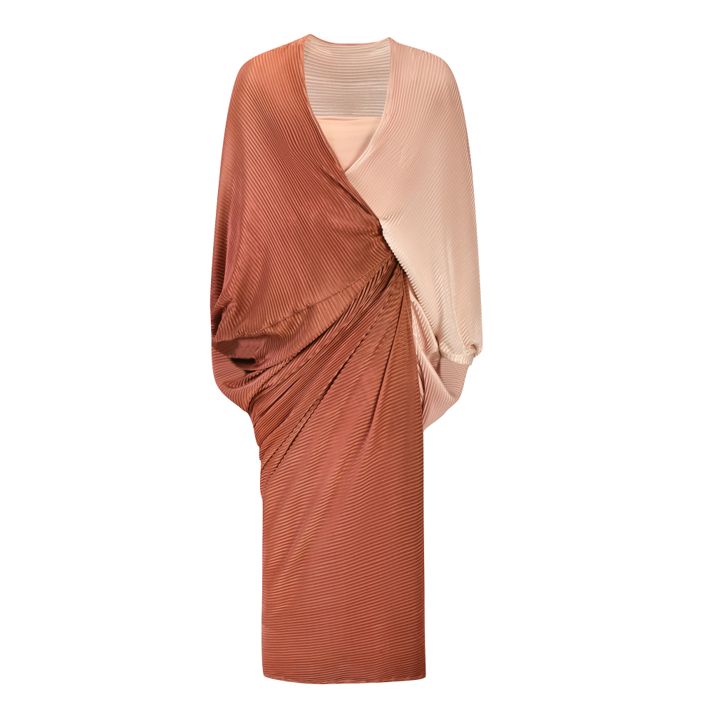 Two-Tone Pleated Evening Kaftan SIZE:(L)
