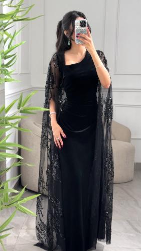 فستان سهره مخمل بدلعه ترتر Black المقاس:(M)