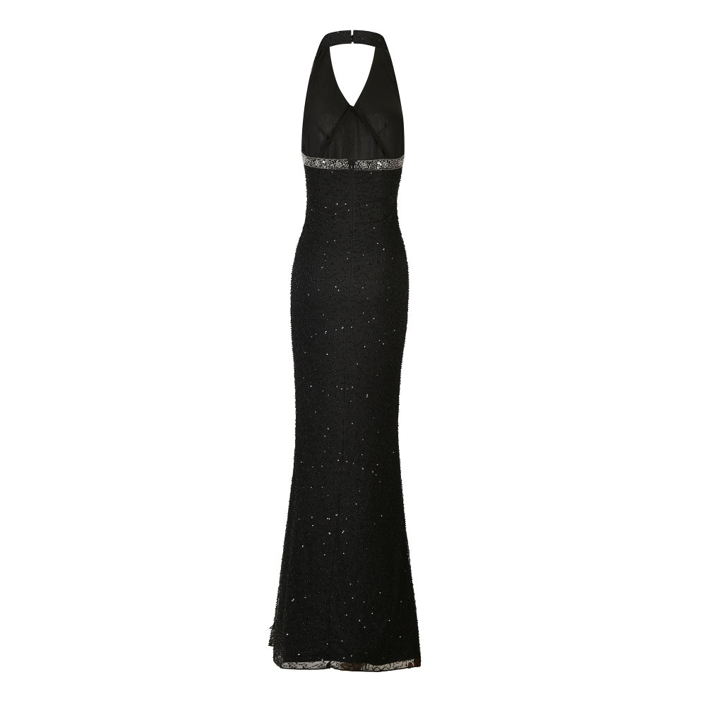 slim fit dress slacks Sparkly High-Low Ruffle Halter Neck Wedding Guest Dress