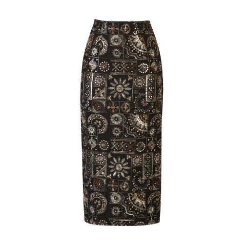 Black embroidered and sequined pencil midi skirt SIZE:(S)