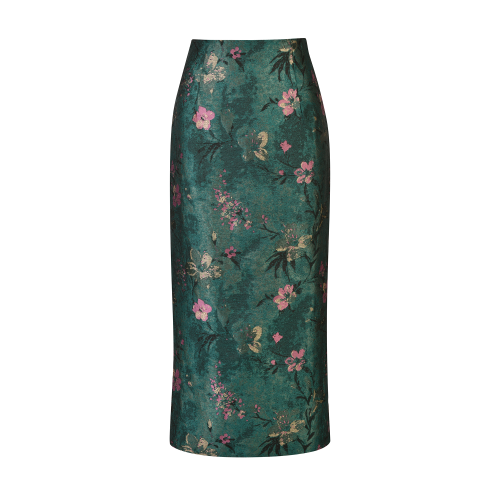 Green Floral Midi Pencil Skirt SIZE:(S)