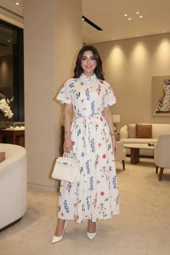 Floral Maxi Shirt Dress – Classic Collar, Short Sleeves SIZE:(S)