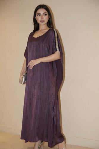 Purple Satin Jalabiya (Kaftan-Style) designed for effortless luxury and comfort SIZE:(S)