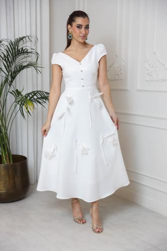 فستان العيد مزين بورود White ~