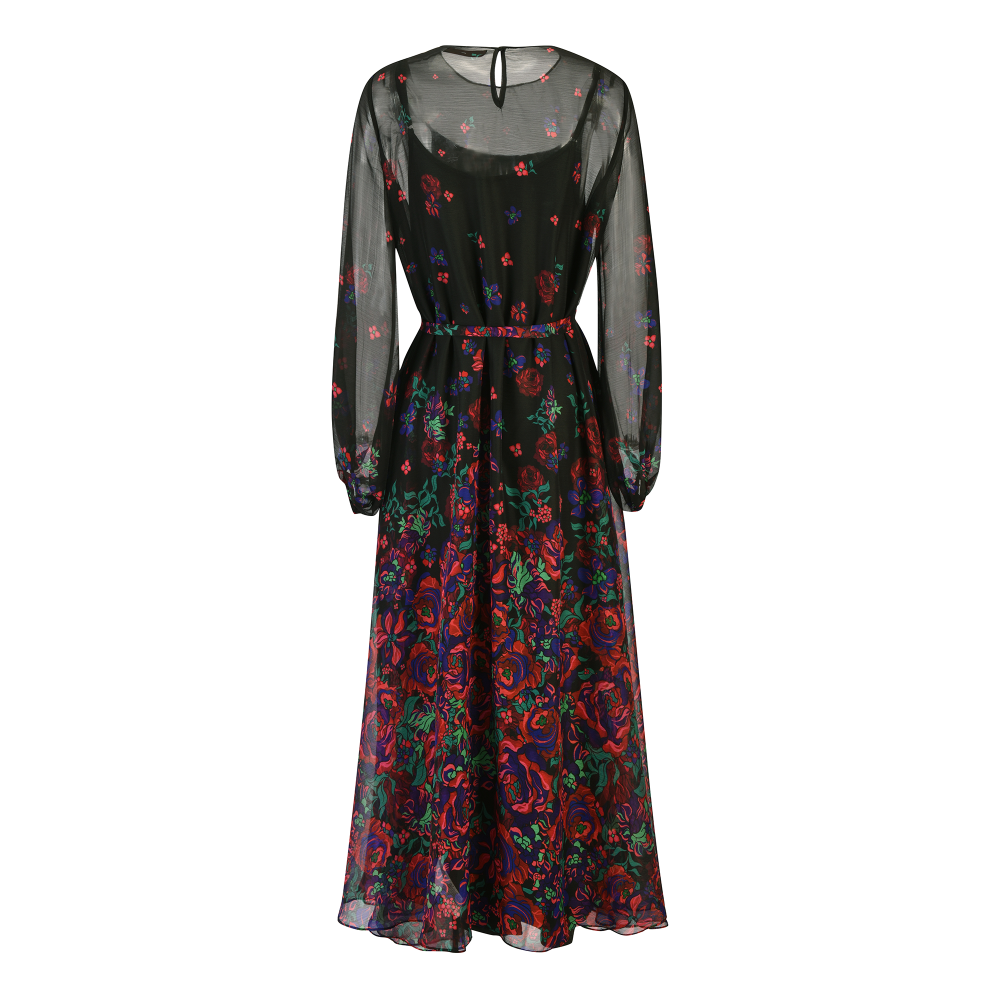 Black Floral Chiffon Maxi Dress -