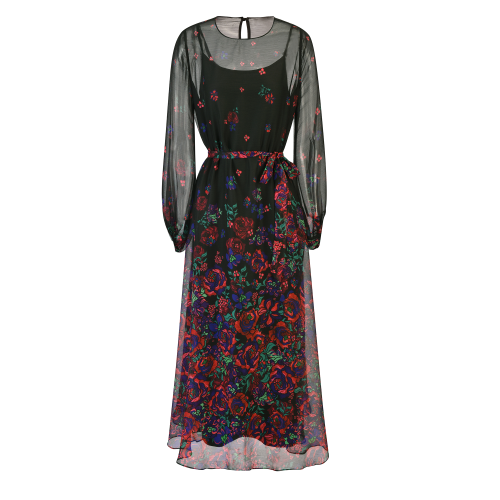 Black Floral Chiffon Maxi Dress SIZE:(M)