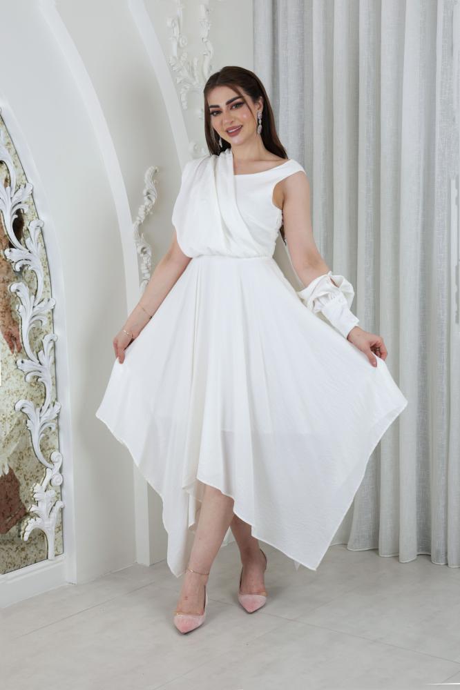 فستان عيد بقصة كم لف White ~