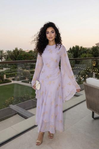 Lavender Floral Chiffon Maxi Dress SIZE:(M)