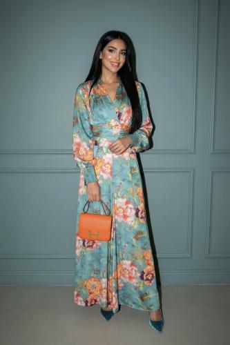 Turquoise Floral Maxi Wrap Jumpsuit SIZE:(L)