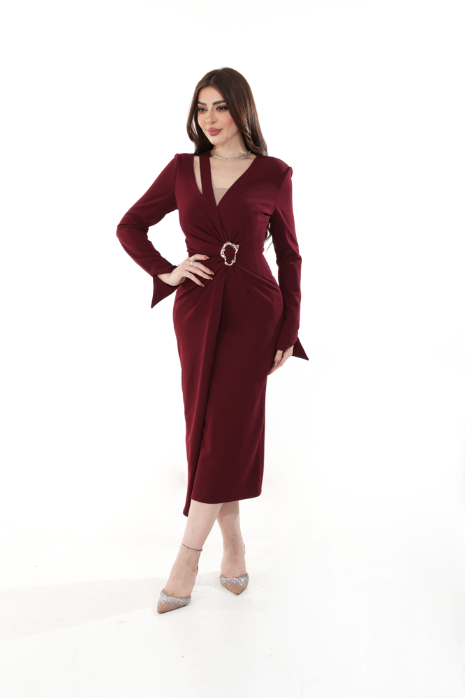 burgundy dress fabric Textured Burgundy Mini Slip Dress LEIDA main image 0