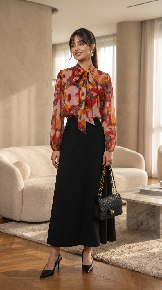 Abstract Floral Chiffon Tie-Neck Blouse | It's Mine