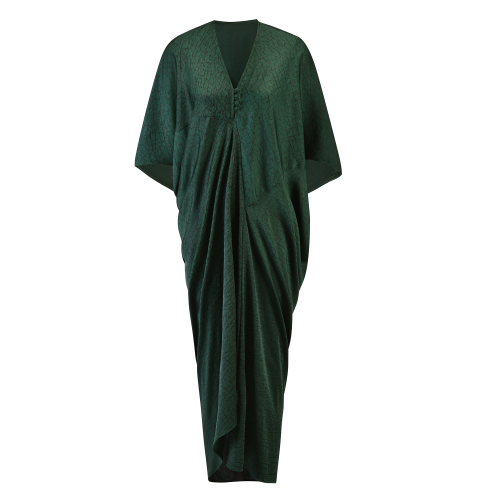 جلابية ستان خضراء زمردية بقصة واسعة SIZE:(S/M)