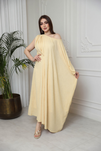 Pastel yellow kaftan with a grainy texture SIZE:(XL)