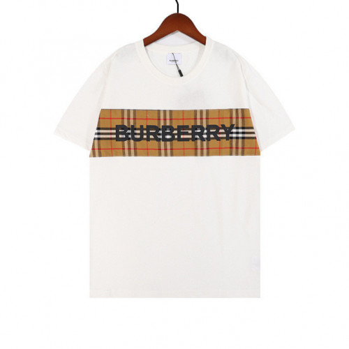 تيشيرت بربري قصير الأكمام بنسيج مزدوج الغزل مع شعار مطبوع كلاسيكي على الصدر بالأبيض والأسود