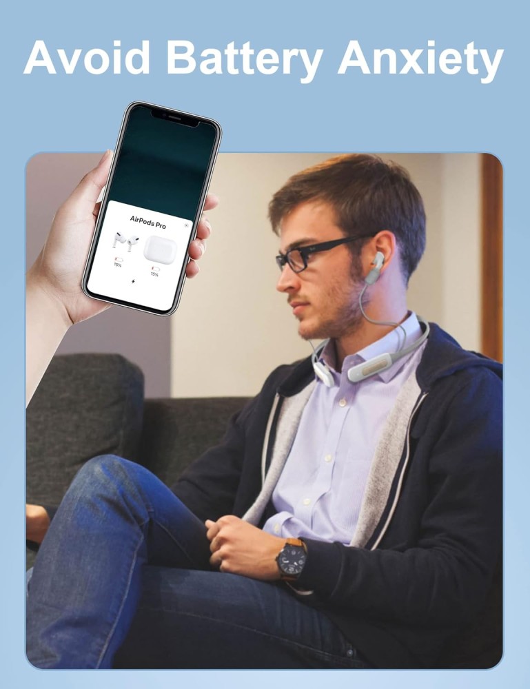 Uixoo شاحن ايربودز ذكي محمول، تصميم يثبت على الرقبة واشرطة مضادة للضياع لسماعات ايربودز 1/2/برو/3، ملحقات الشحن السريع لسماعات ايربودز واستمر في اللعب حتى 12 ساعة (سماعات ايربودز غير متضمنة)