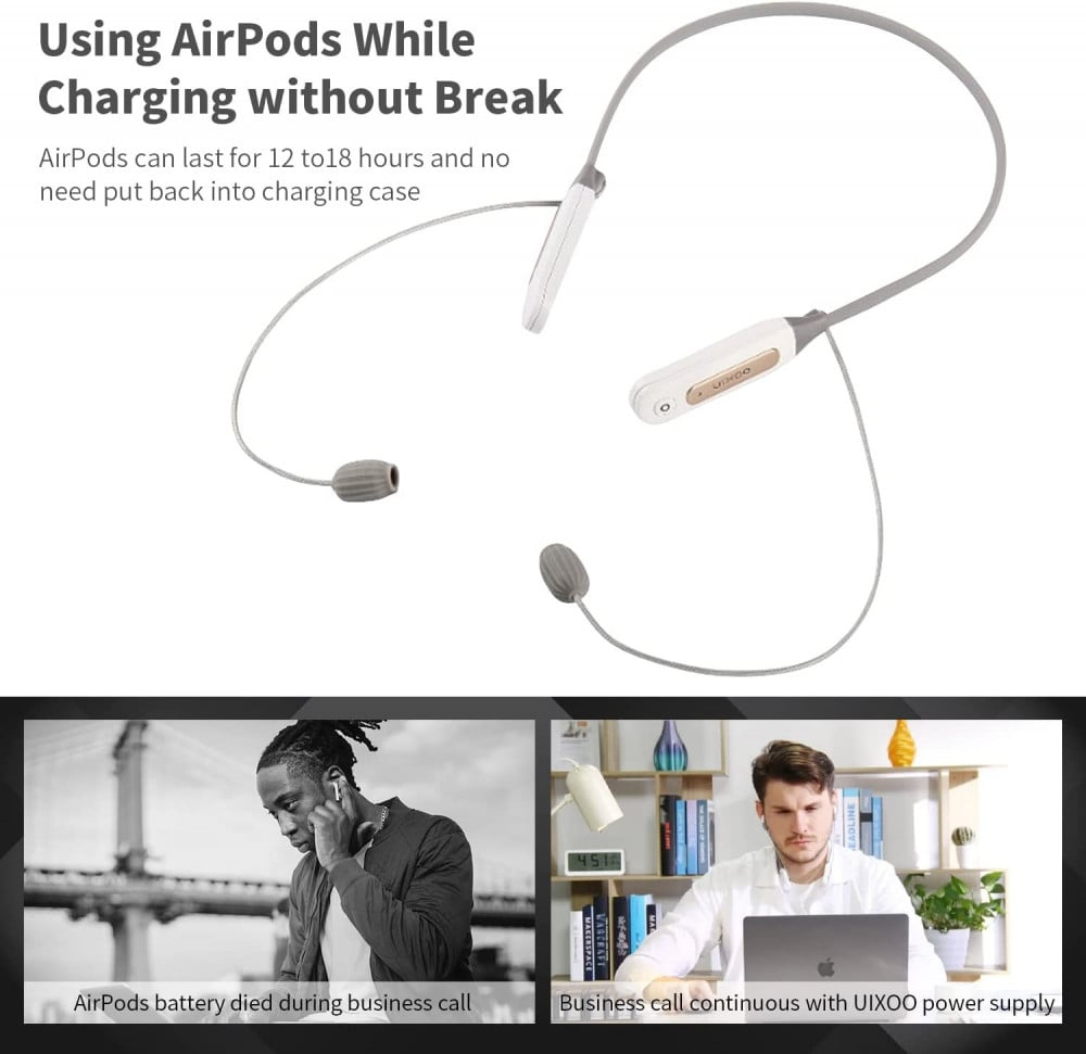 Uixoo شاحن ايربودز ذكي محمول، تصميم يثبت على الرقبة واشرطة مضادة للضياع لسماعات ايربودز 1/2/برو/3، ملحقات الشحن السريع لسماعات ايربودز واستمر في اللعب حتى 12 ساعة (سماعات ايربودز غير متضمنة)