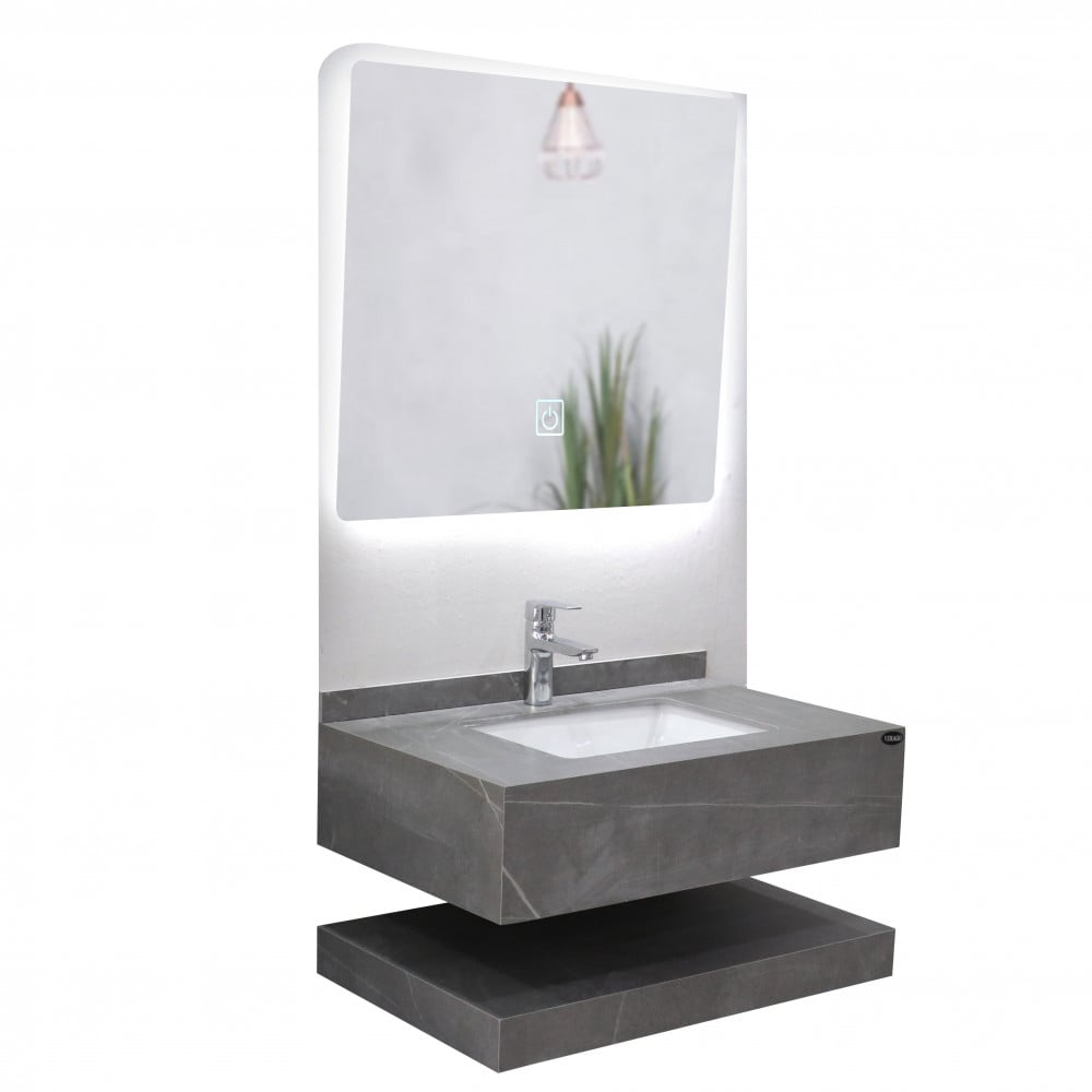 Marble washbasin with mirror LED gray 50 * 80 cm - Sweden Plumbing