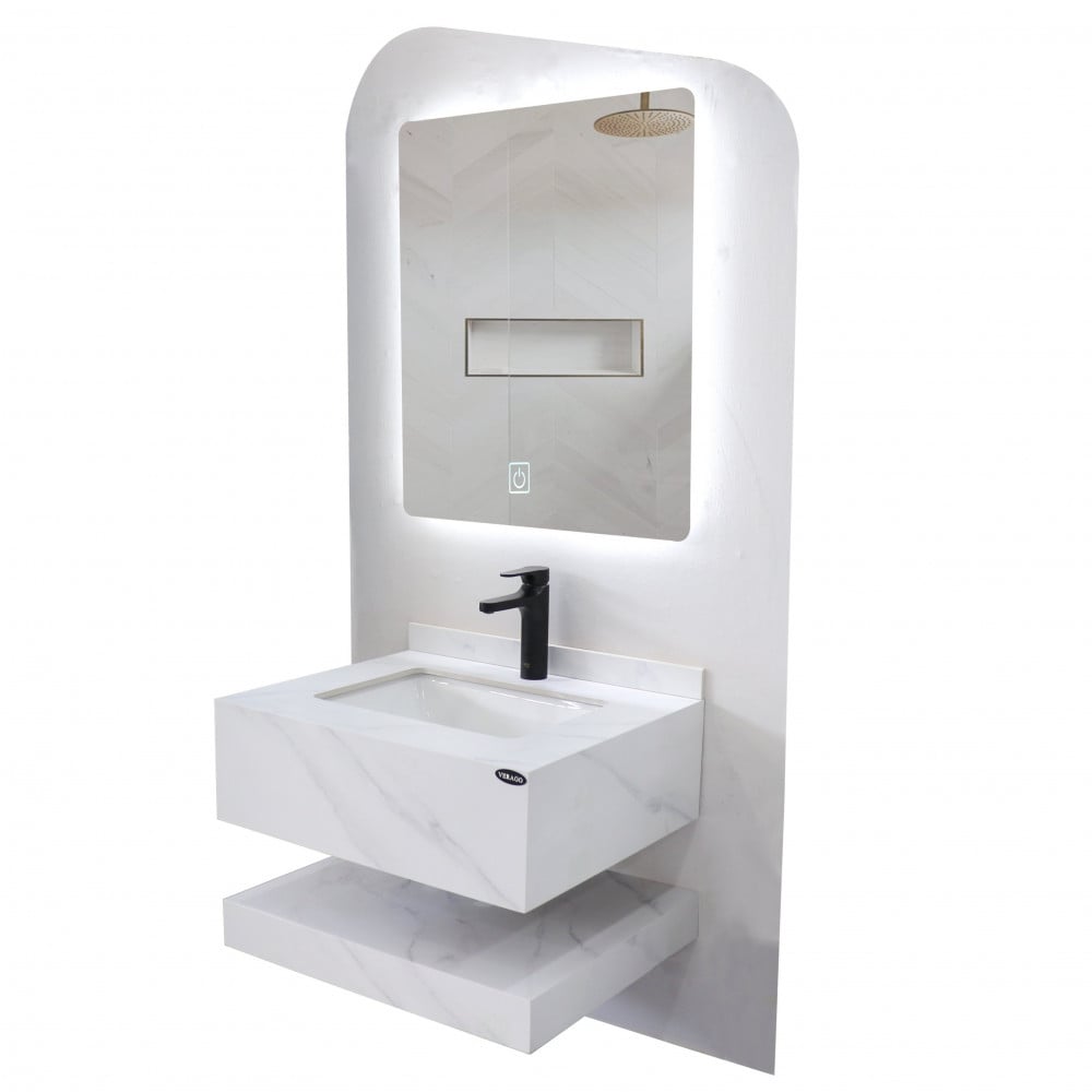 مغسلة رخام ابيض مراية ليد 50*60 سم