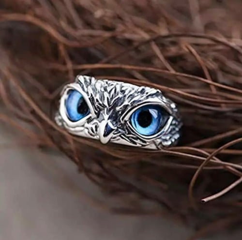 خاتم عين البومة ازرق-Owl Eye Blue Ring