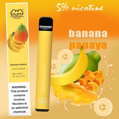 سحبة جاهزة بنكهة الموز والبابايا 800 موشة Puff Plus Banana Papaya Pod