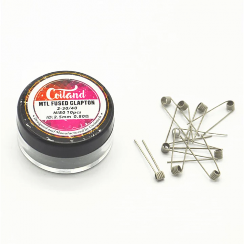 علبة اسلاك كويلات مقاومة 0.8 جاهزه من كويل لاند  Coiland MTL Fused Clapton Ni80 Pre-built Coils 10pcs/pack 0.80Ω