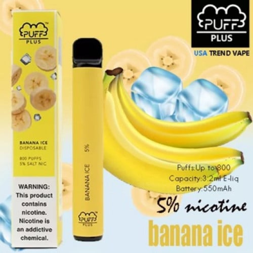 سحبة جاهزة بنكهة الموز البارد 800 موشة Puff Plus Banana Ice Pod