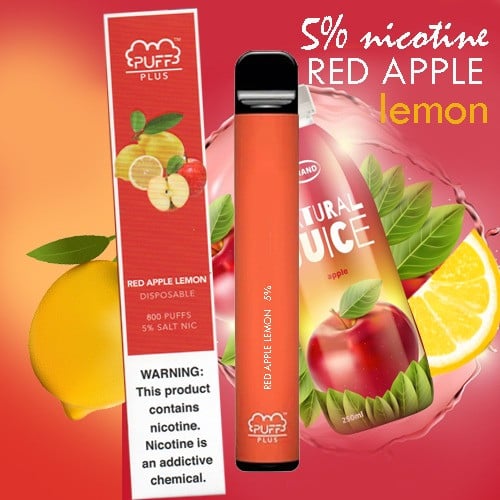 سحبة جاهزة بنكهة التفاح الاحمر والليمون 800 موشة Puff Plus Red Applemon Pod