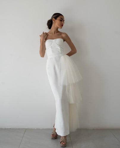 فستان سهرة من الكريب والتل (3 قطع)