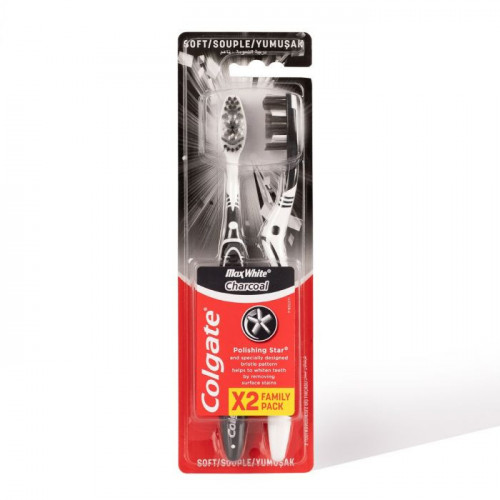 فرشاة أسنان ماكس وايت مدعمة بالفحم كولجيت 1+1 مجاناً