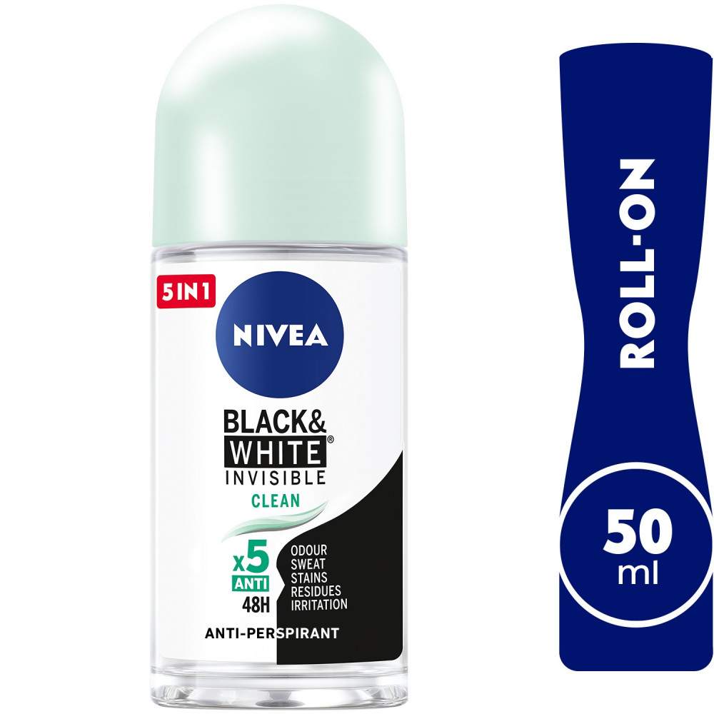 Installeren Slijm verf NIVEA Black & White Invisible Clean, Antiperspirant for Women, Roll-on -  اكبر موقع الكتروني يلبي احتياجاتك اليومية